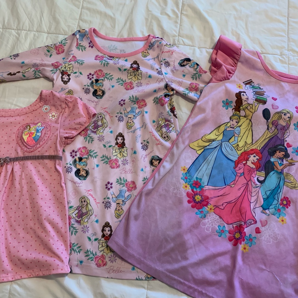 Bundle of 3: Disney Girls' Pink and Purple Princess Pajama Tops